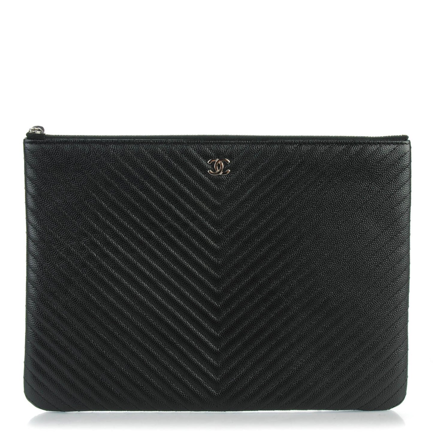 Caviar Chevron Quilted Medium Cosmetic Case Black