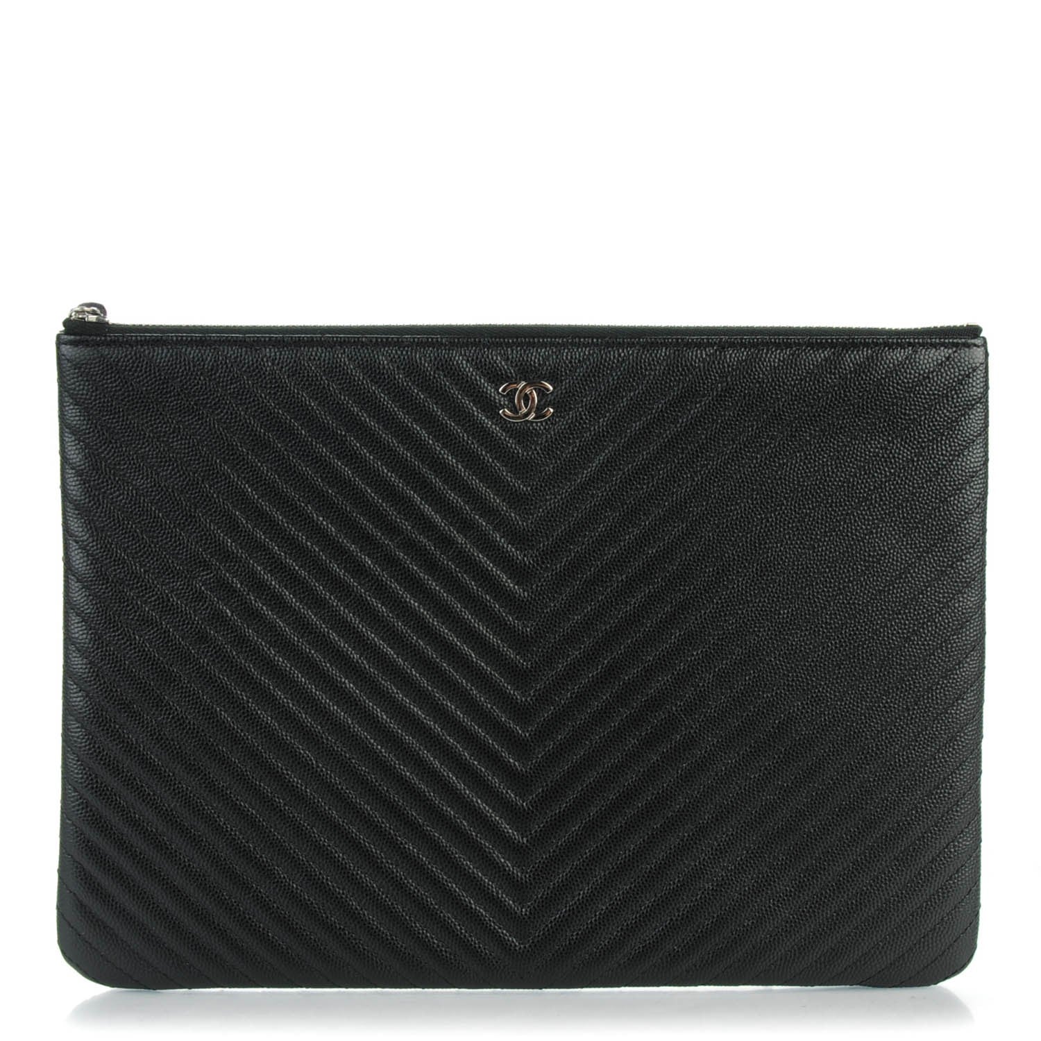 Chanel Caviar Chevron Quilted Medium Cosmetic Case Black 1 of 7