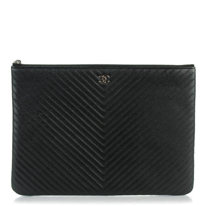 Chanel Caviar Chevron Quilted Medium Cosmetic Case Black 1 of 7