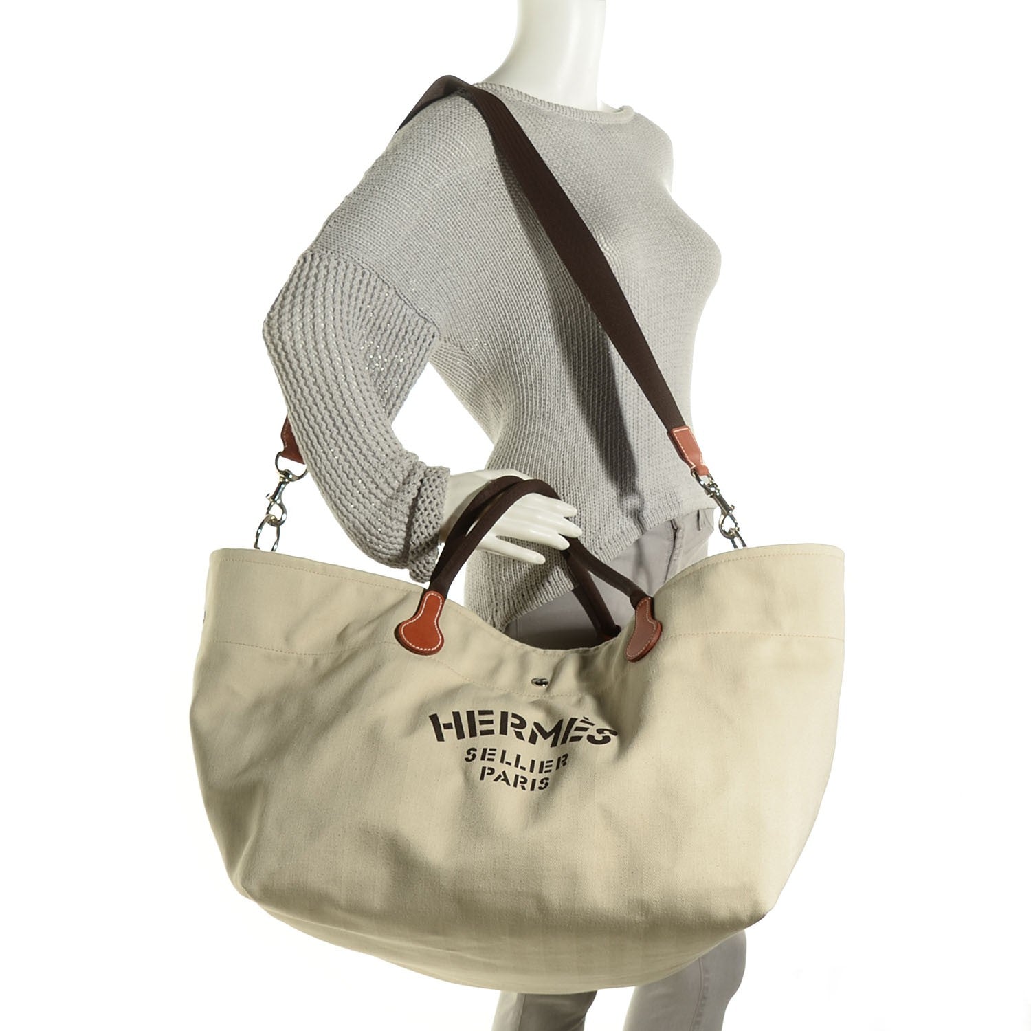 Hermes Natural Toile Fourre Tout du Cavalier Carryall Tote 2 of 15