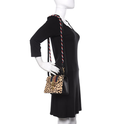 Gucci Calf Hair Leopard Print Mini Sylvie Top Handle Bag Naturale Black 2 of 11