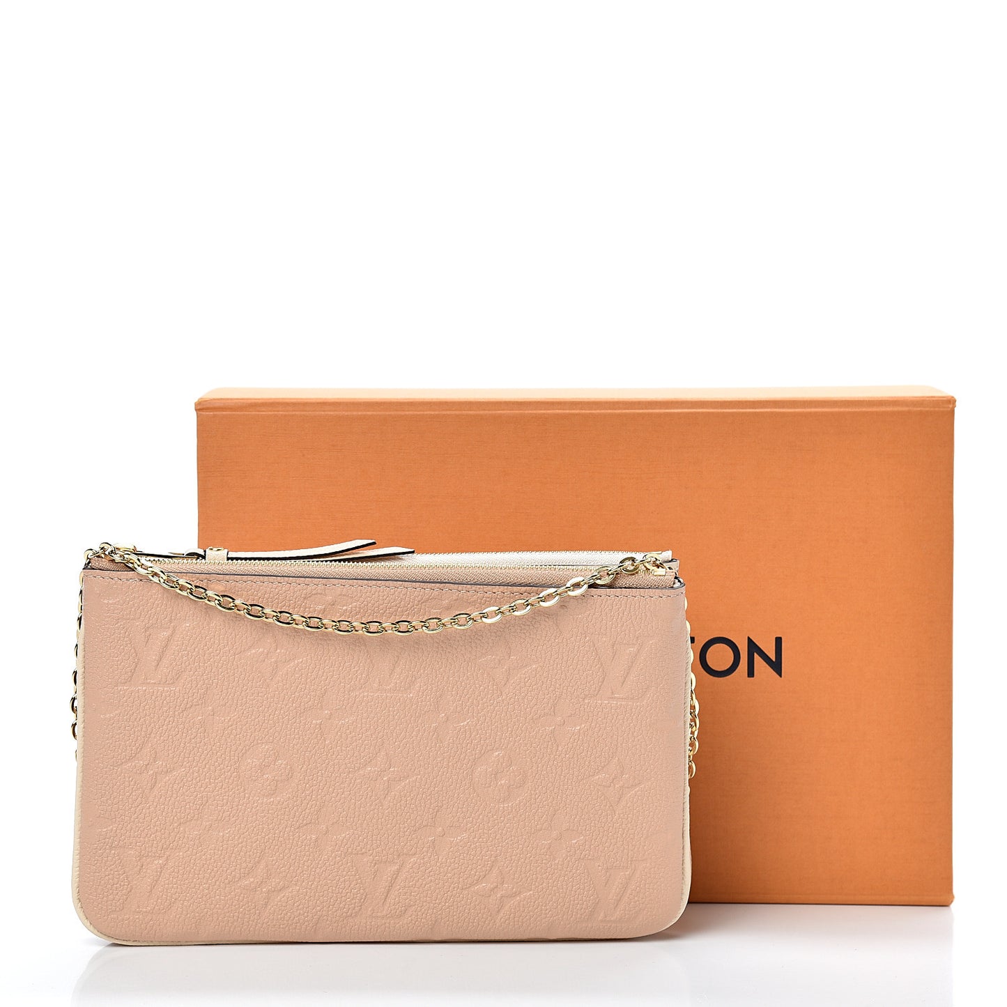 Empreinte Double Zip Pochette Beige Rose Creme