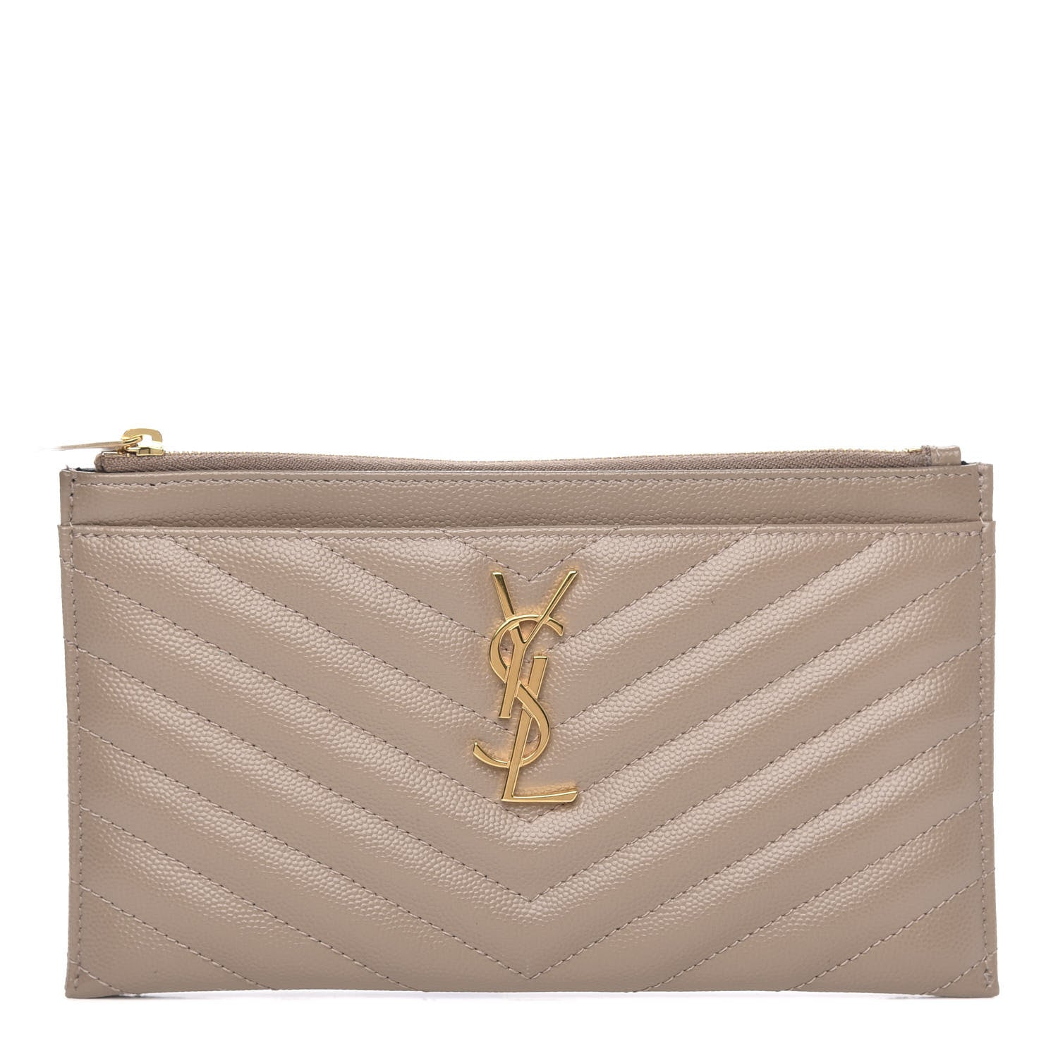 Saint Laurent Grain De Poudre Chevron Monogram Bill Pouch Dark Beige 1 of 8