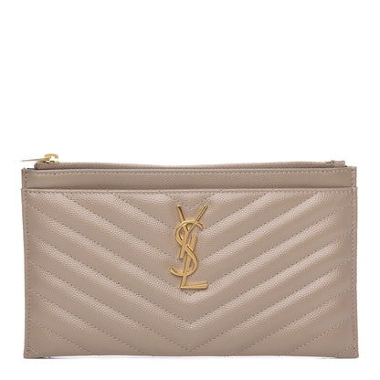 Saint Laurent Grain De Poudre Chevron Monogram Bill Pouch Dark Beige 1 of 8