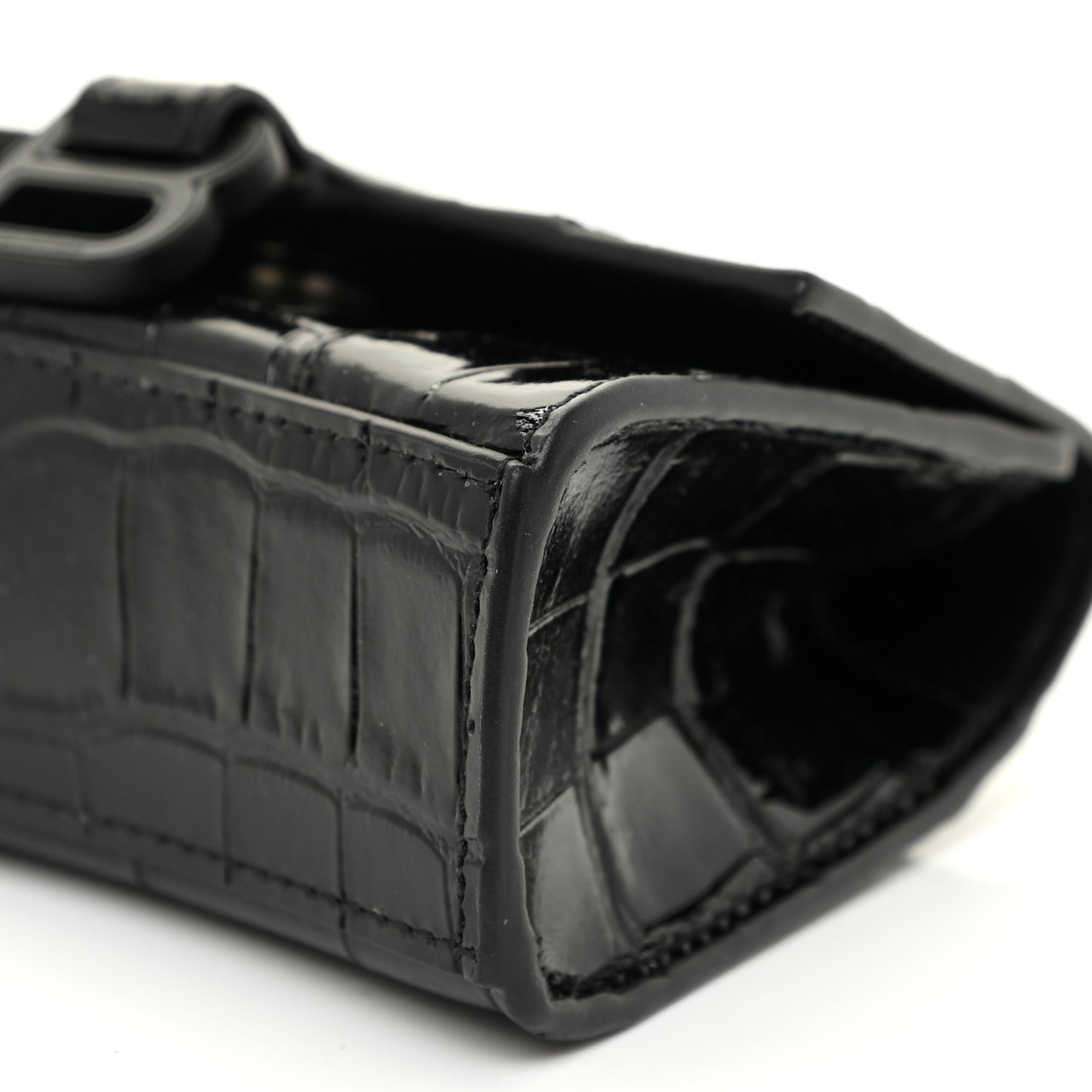 Shiny Calfskin Monochrome Crocodile Embossed Hourglass Chain Cardholder Black