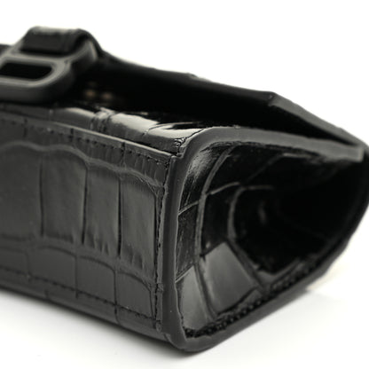 Balenciaga Shiny Calfskin Monochrome Crocodile Embossed Hourglass Chain Cardholder Black 9 of 12