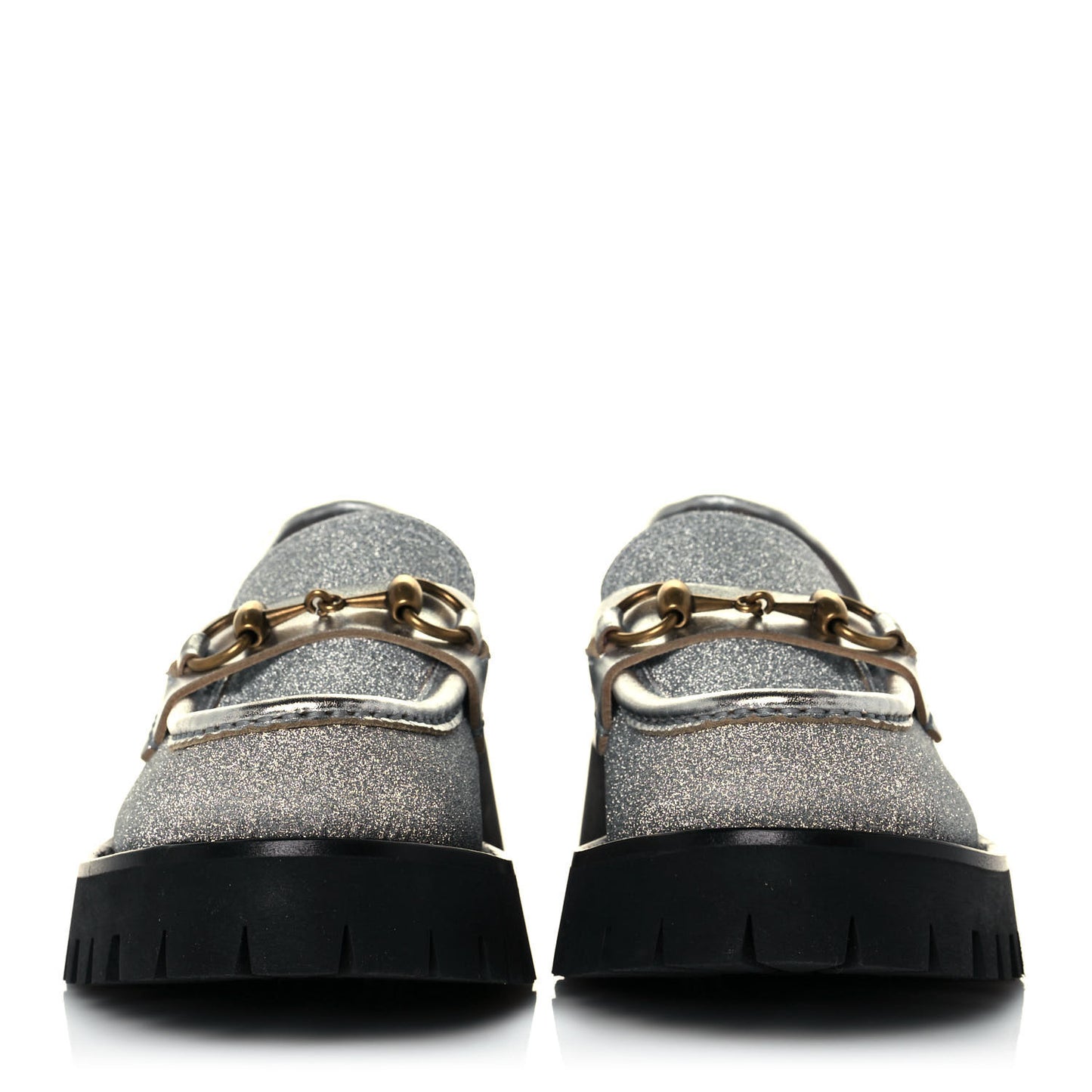 Mini Diamond Storm Silk Calfskin Womens Harald Horsebit 25mm Platform Loafers 36.5 Silver