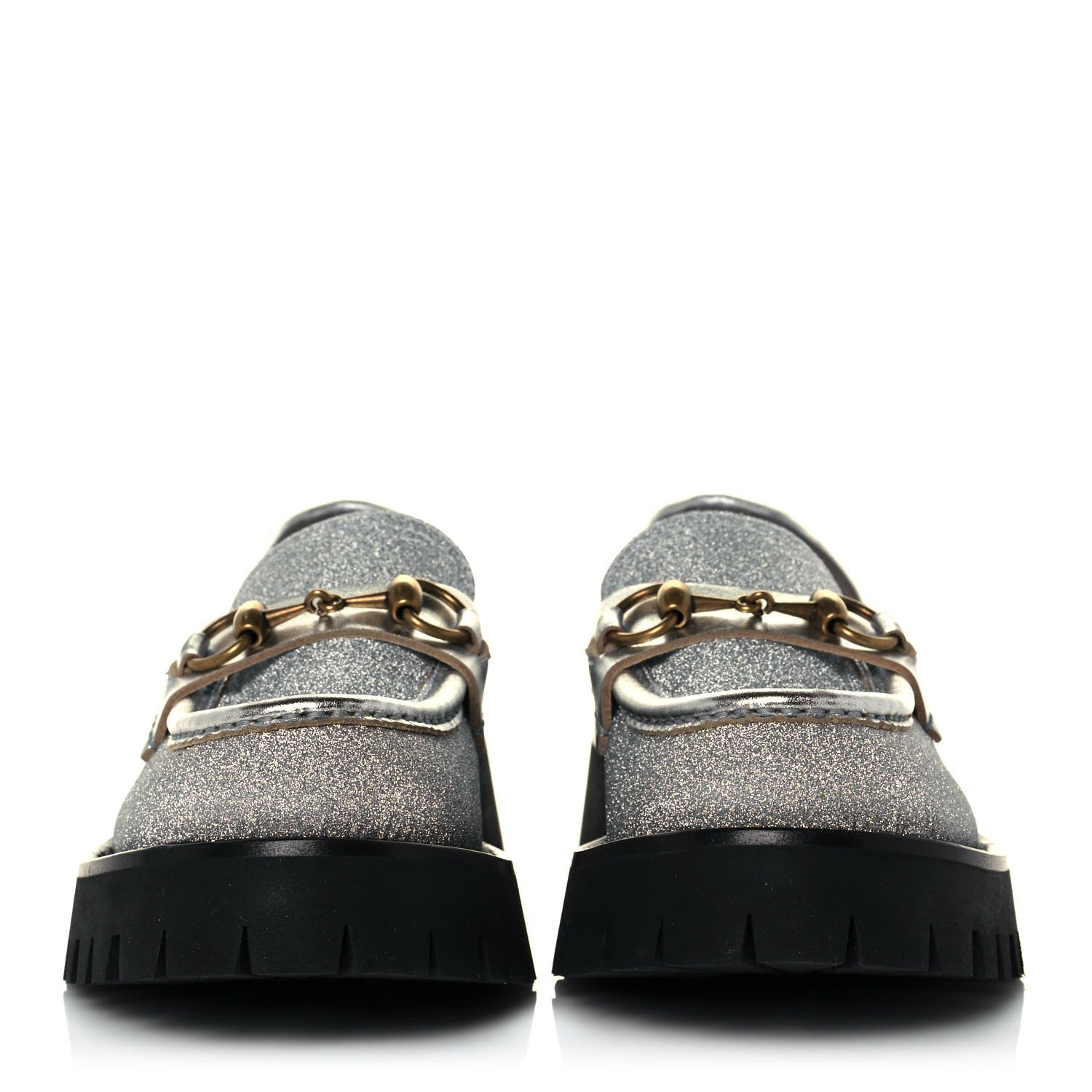 Gucci Mini Diamond Storm Silk Calfskin Womens Harald Horsebit 25mm Platform Loafers 36.5 Silver 2 of 11