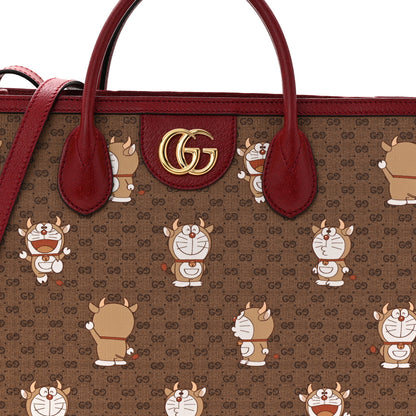 Gucci X DORAEMON Vintage Mini GG Supreme Monogram Medium Tote Bag Beige Cherry Red 8 of 10