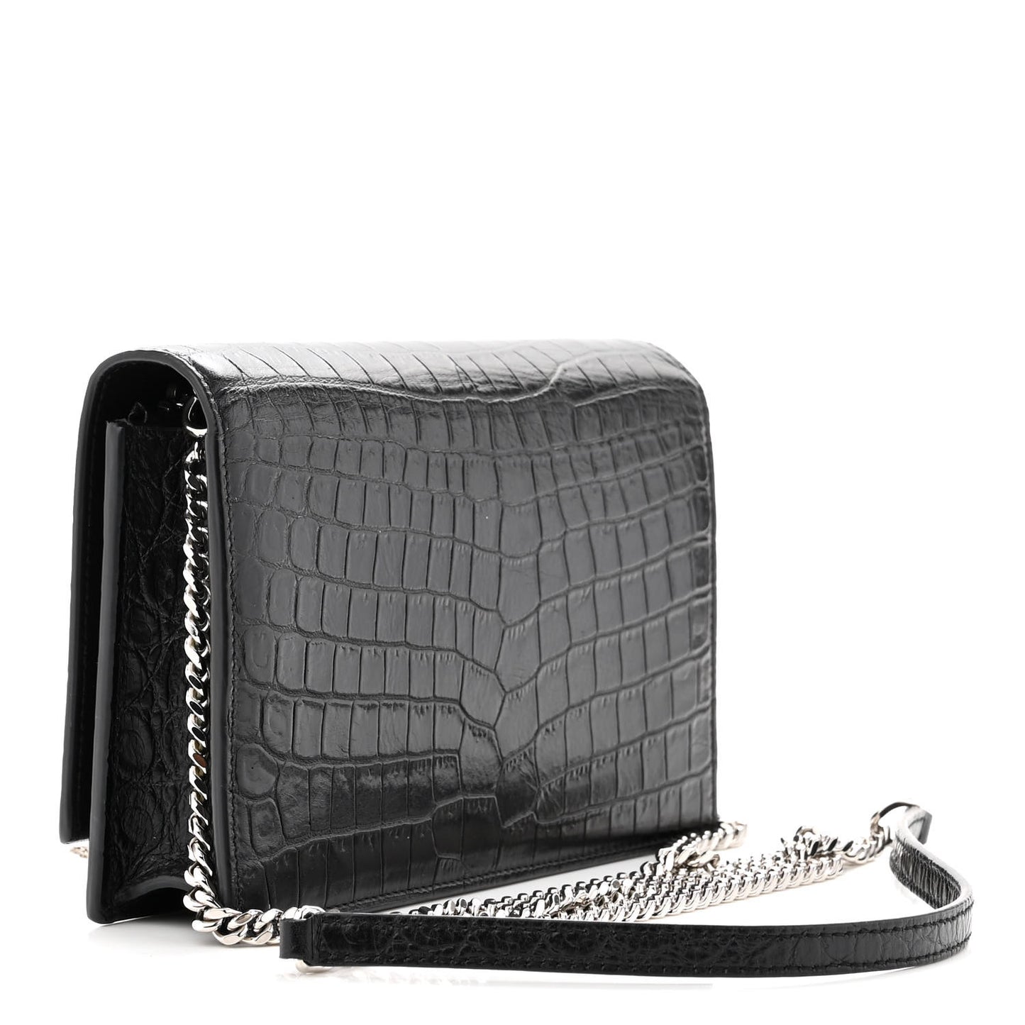 Calfskin Crocodile Embossed Kate Monogram Tassel Chain Wallet Black