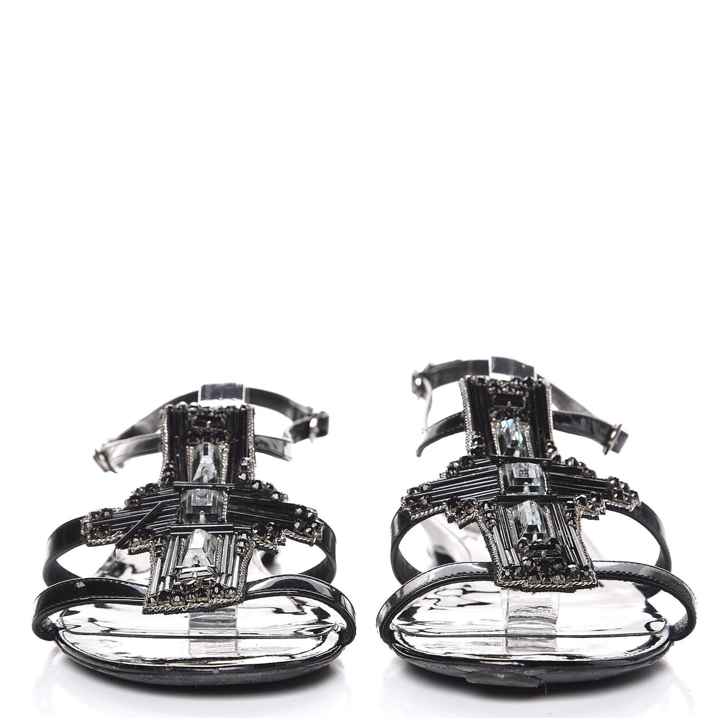 Patent Crystal Embellished Sandals 38.5 Black