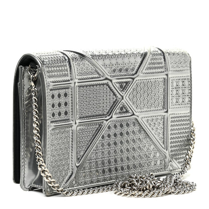 Christian Dior Metallic Patent Micro-Cannage Diorama Wallet on Chain Pouch Silver 3 of 19