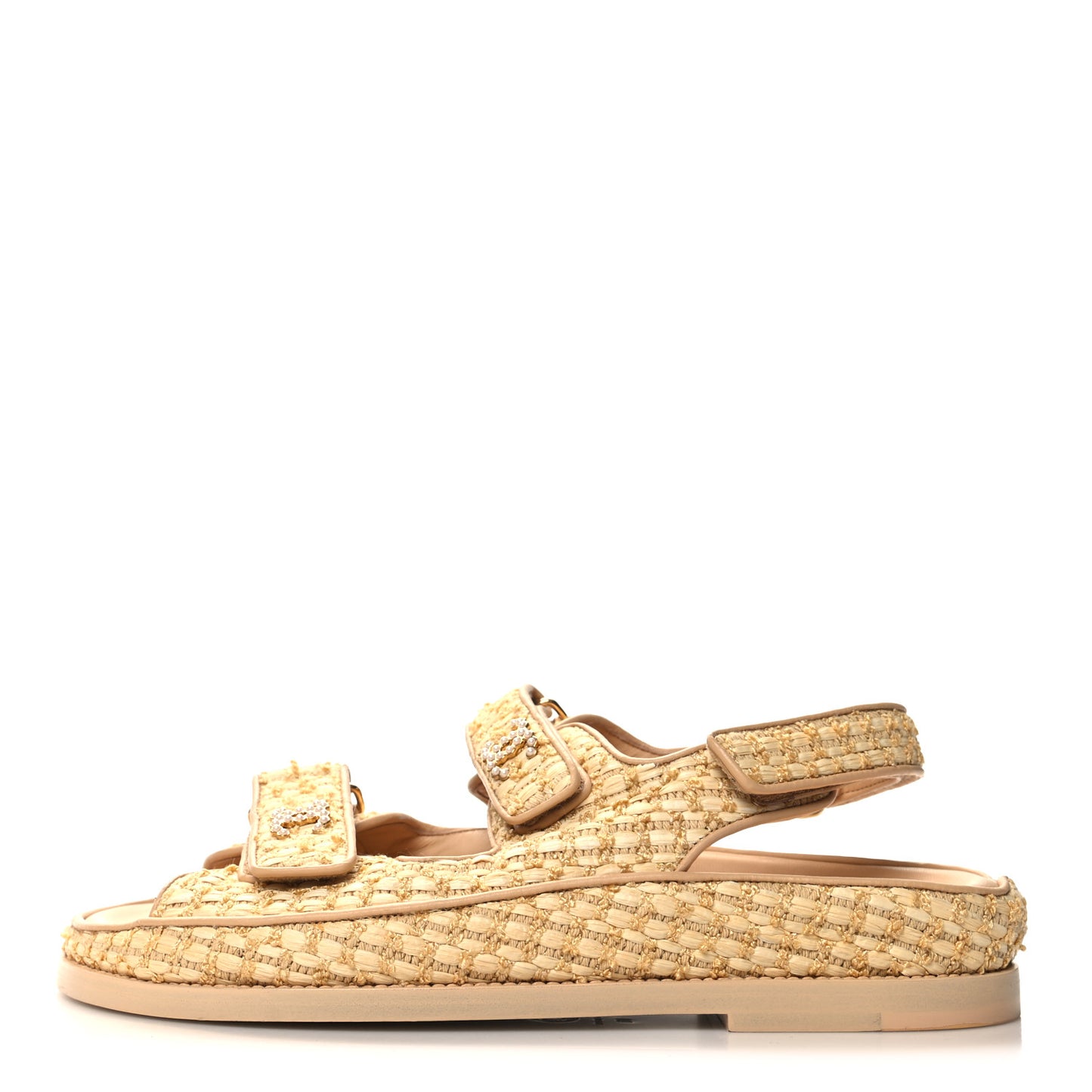 Braided Fabric Velcro Dad Sandals 39 Beige