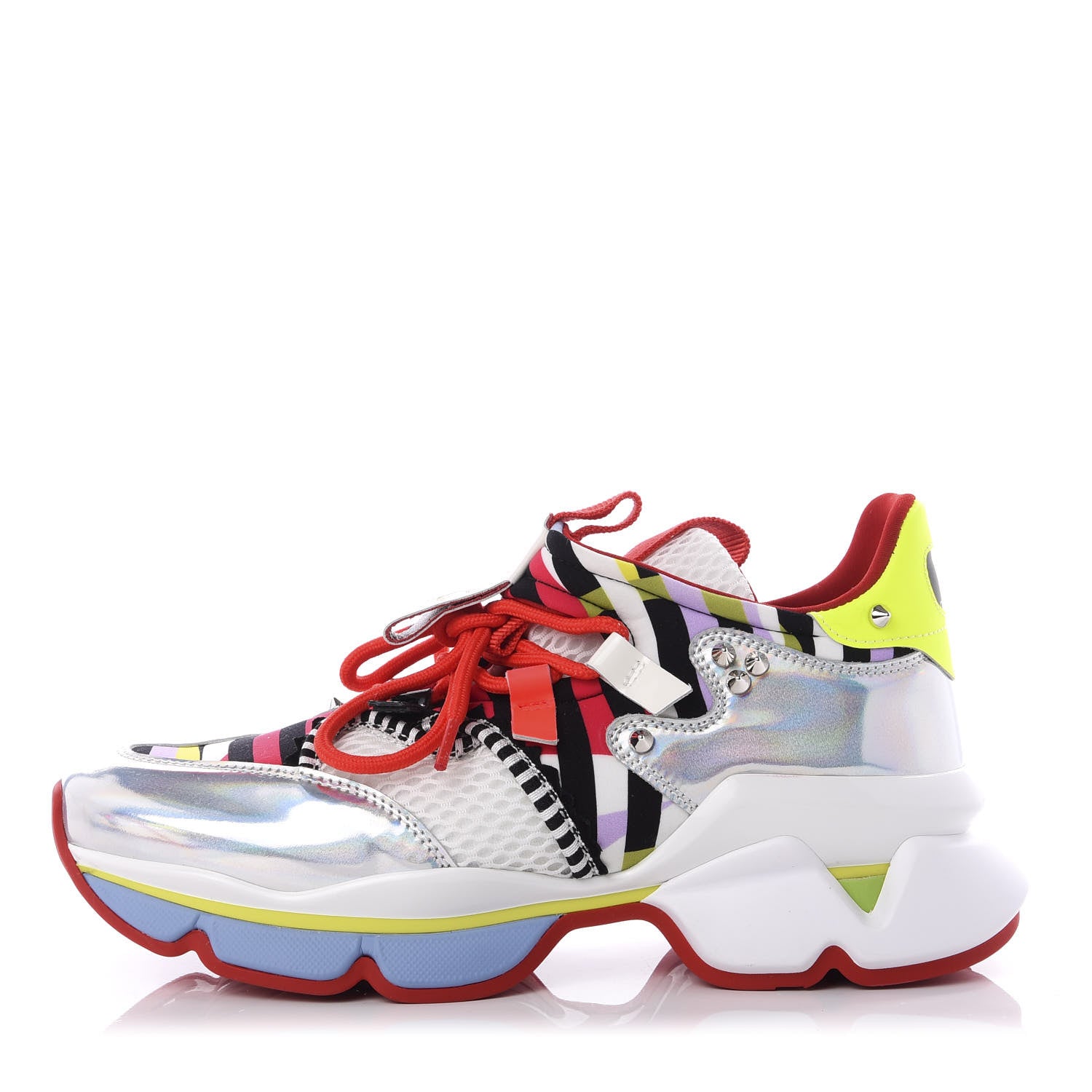 Christian Louboutin Neoprene Specchio Laser Donna Red Runner Spike Flat Sneaker 36.5 Multicolor 1 of 10