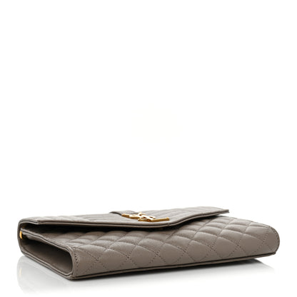 Saint Laurent Grain De Poudre Textured Mixed Matelasse Triquilt Monogram Clutch Dusty Grey 4 of 8