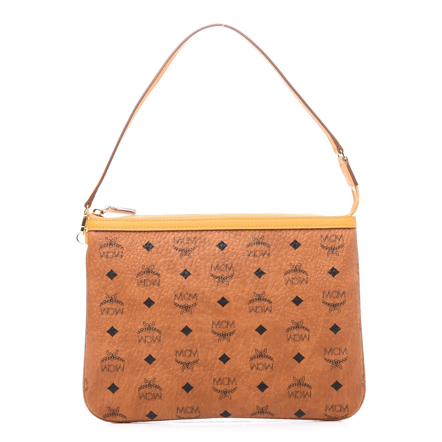 MCM Visetos Liz Shopper Tote Pouch Cognac Yellow 1 of 9