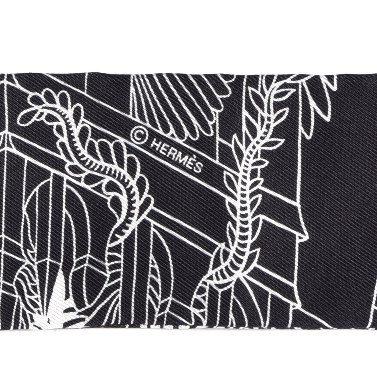 Hermes Silk Animapolis Twilly Black White 3 of 4