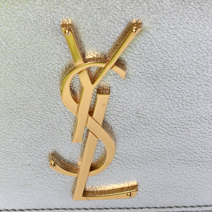 Saint Laurent Textured Metallic Calfskin Classic Monogram Cassandre Clutch Silver 6 of 11