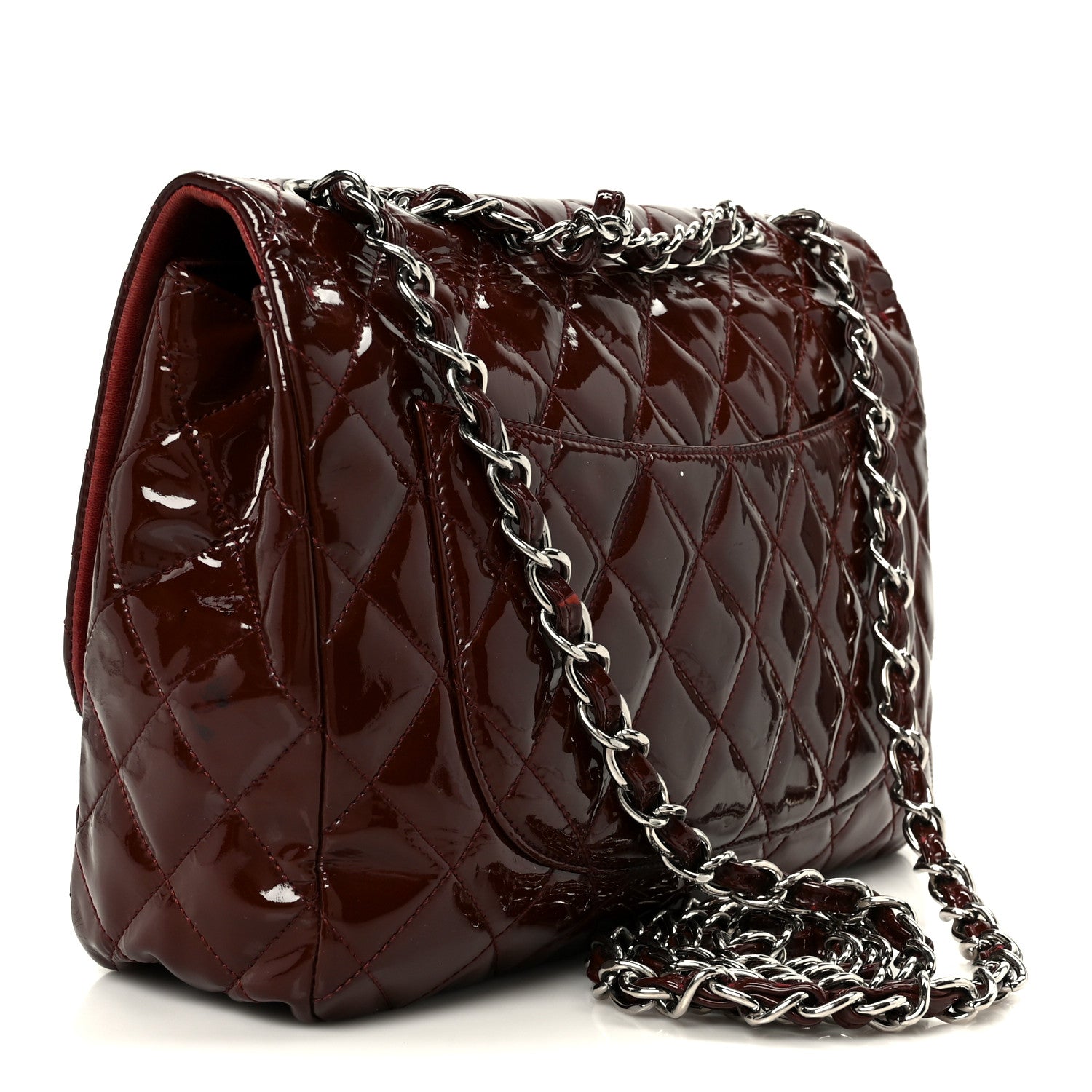 Chanel Crinkled Patent Quilted Jumbo Single Flap Burgundy 3 of 11