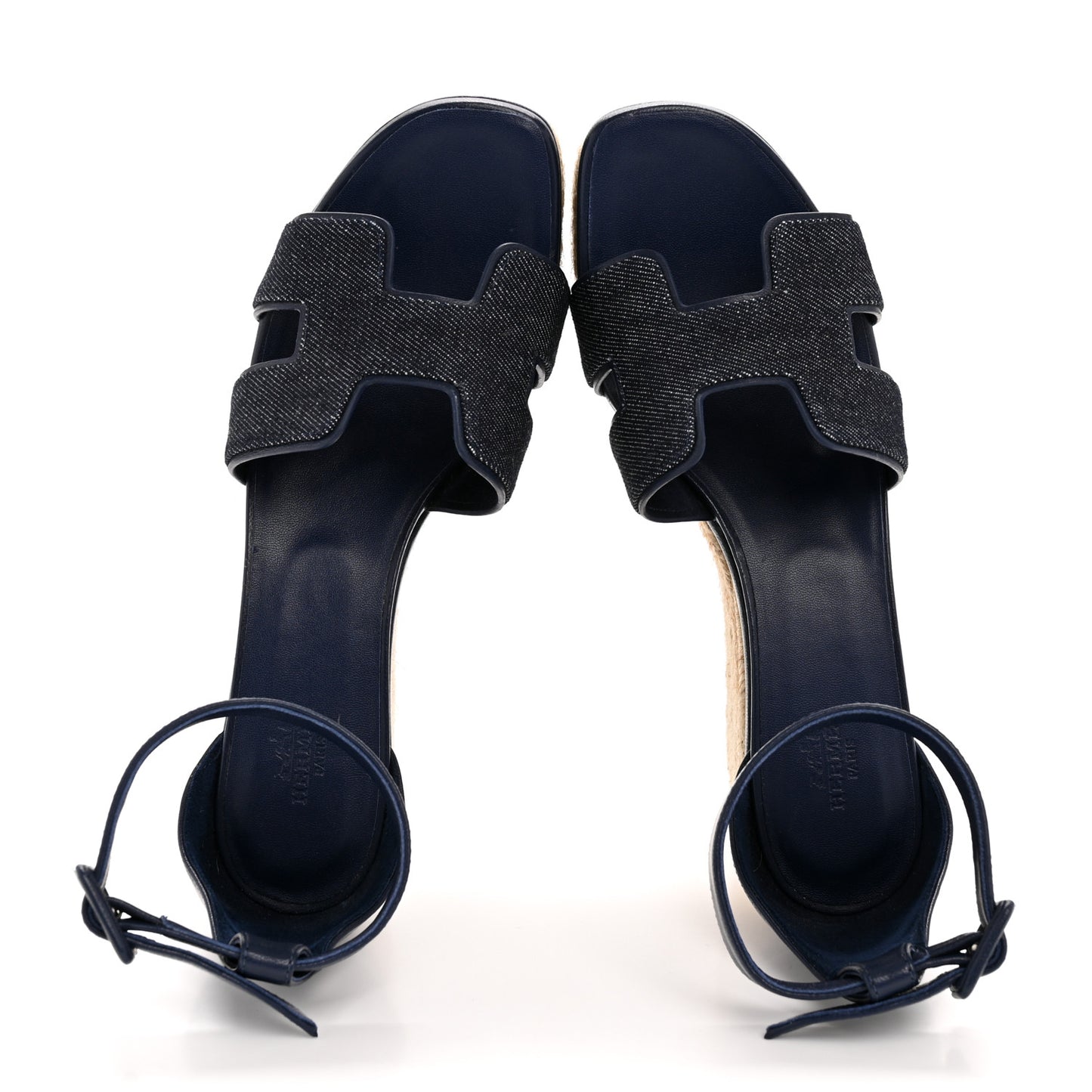 H Denim Goatskin Elda Espadrille Wedge Sandals 39 Bleu Brut Bleu Obscur