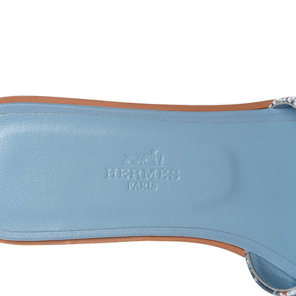 Hermes Cotton Canvas Oran Sandals 37 Multicolor Bleu Dorset 6 of 7