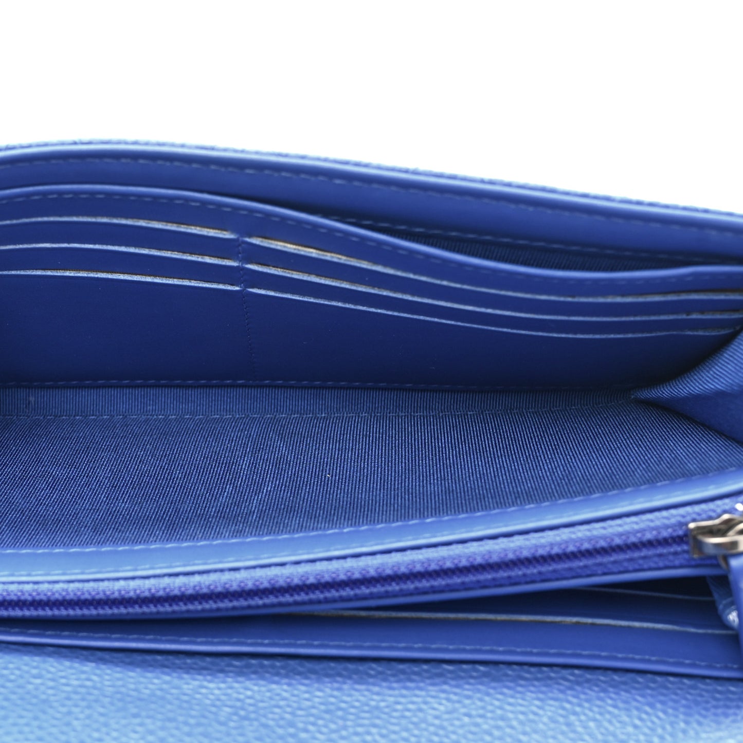 Caviar Quilted Large Gusset Flap Wallet Blue