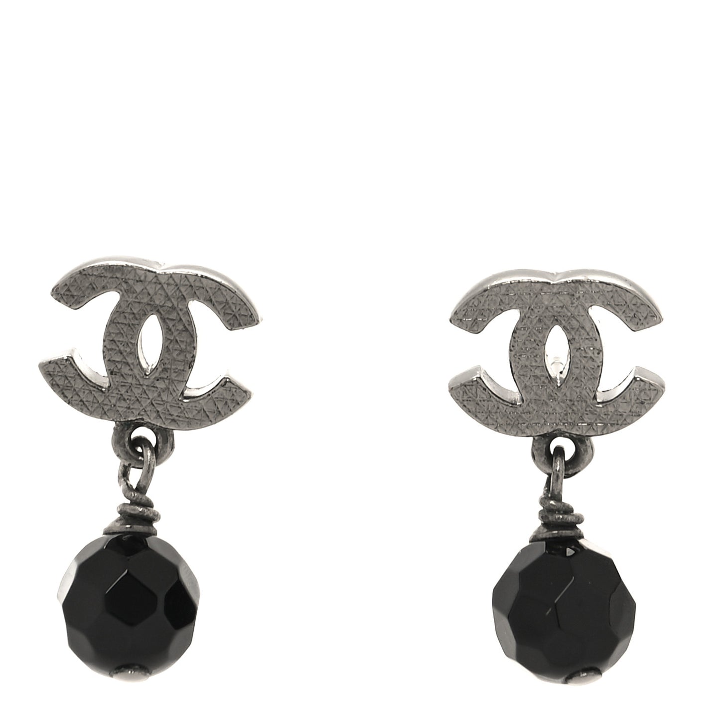 Beaded CC Drop Earrings Ruthenium Black