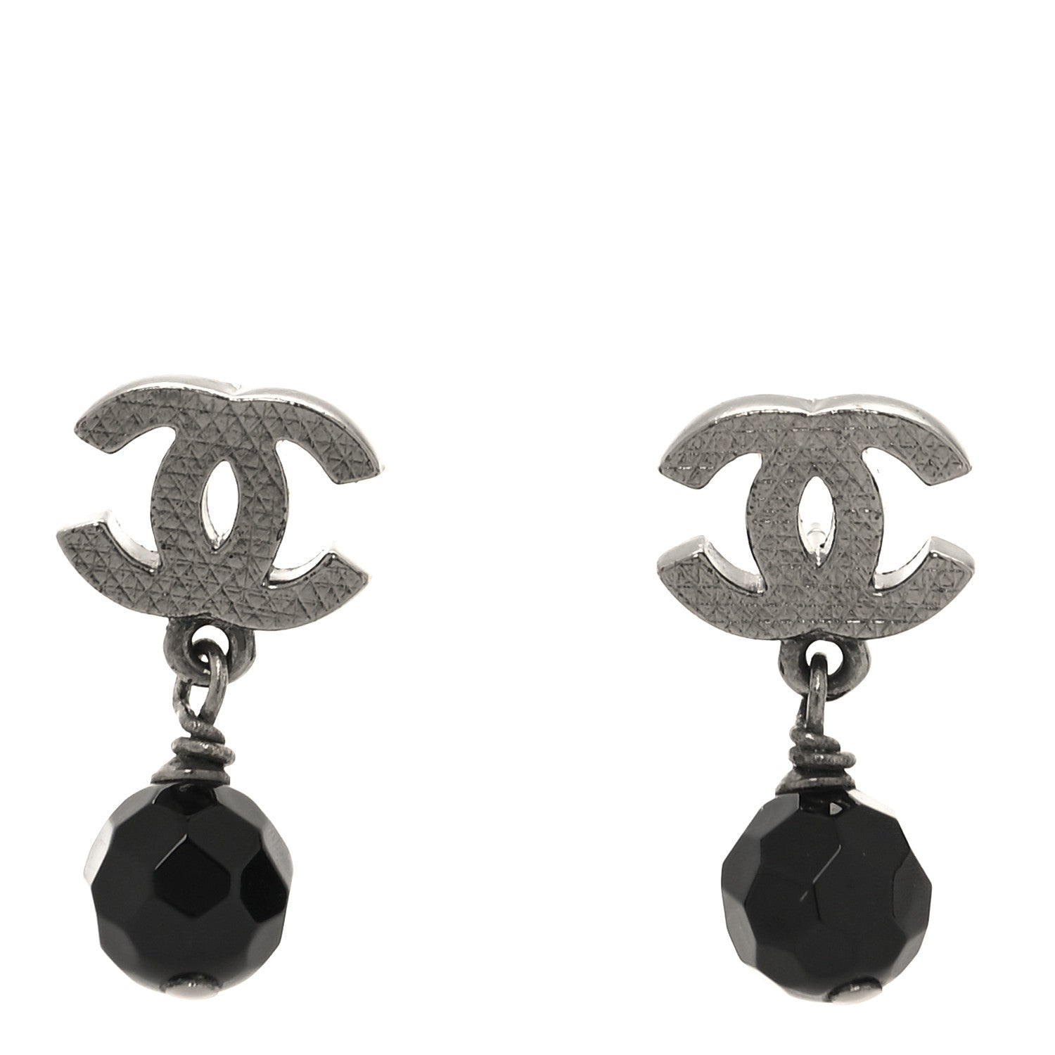 Chanel Beaded CC Drop Earrings Ruthenium Black 1 of 4