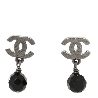 Chanel Beaded CC Drop Earrings Ruthenium Black 1 of 4
