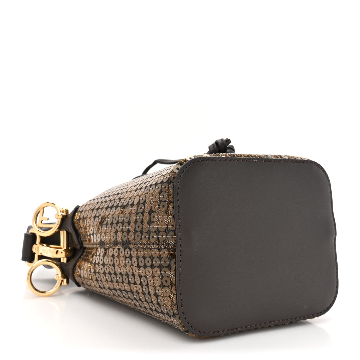 Fendi Fabric Jacquard Paillettes Vitello Seta FF 1974 Embroidered Mini Mon Tresor Bucket Bag Tobacco Moro 4 of 11