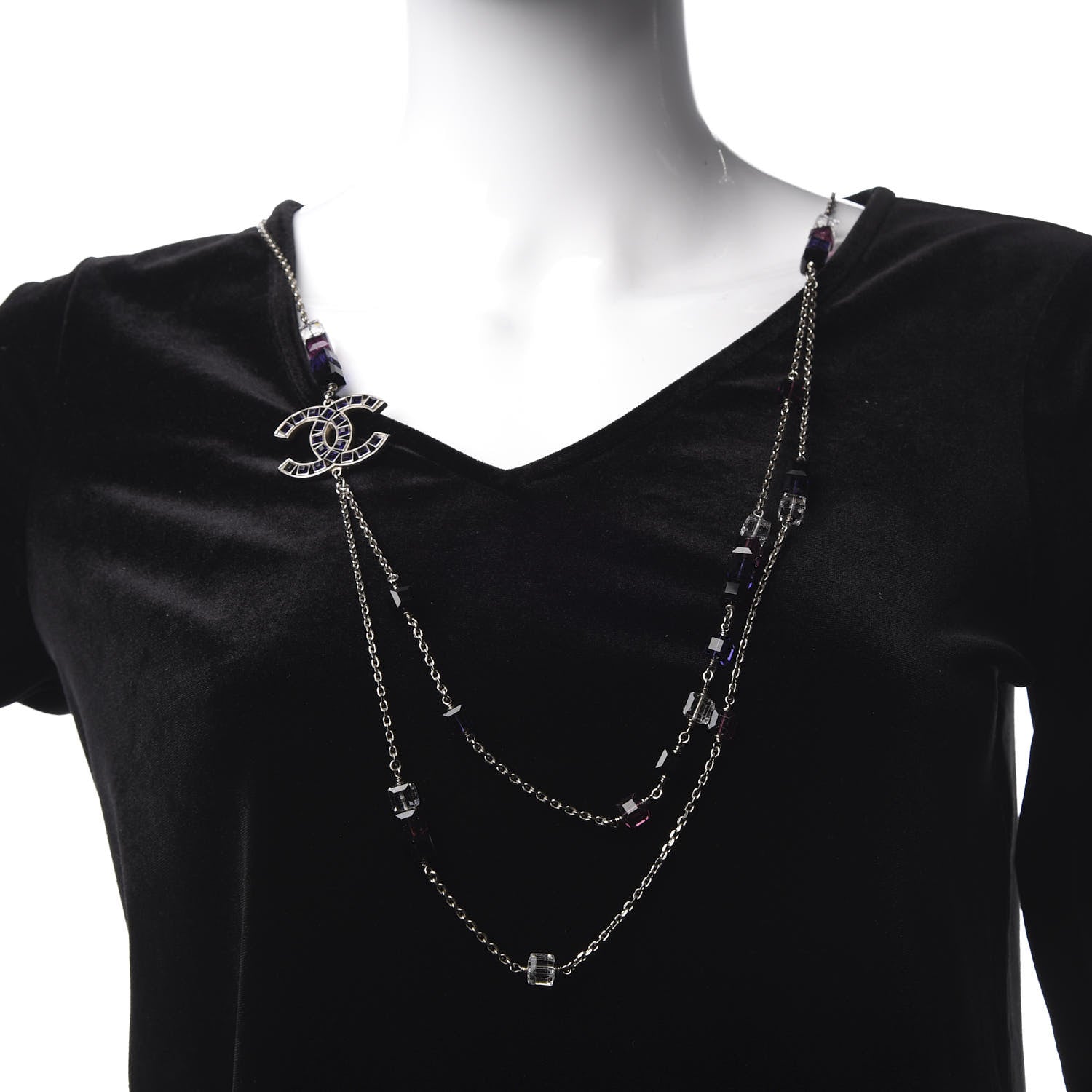 Chanel Glass Enamel CC Long Necklace Silver Purple Emerald 2 of 5