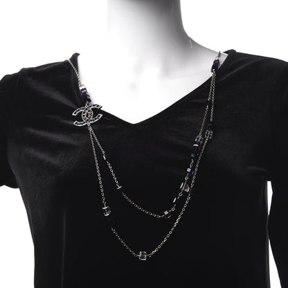 Chanel Glass Enamel CC Long Necklace Silver Purple Emerald 2 of 5