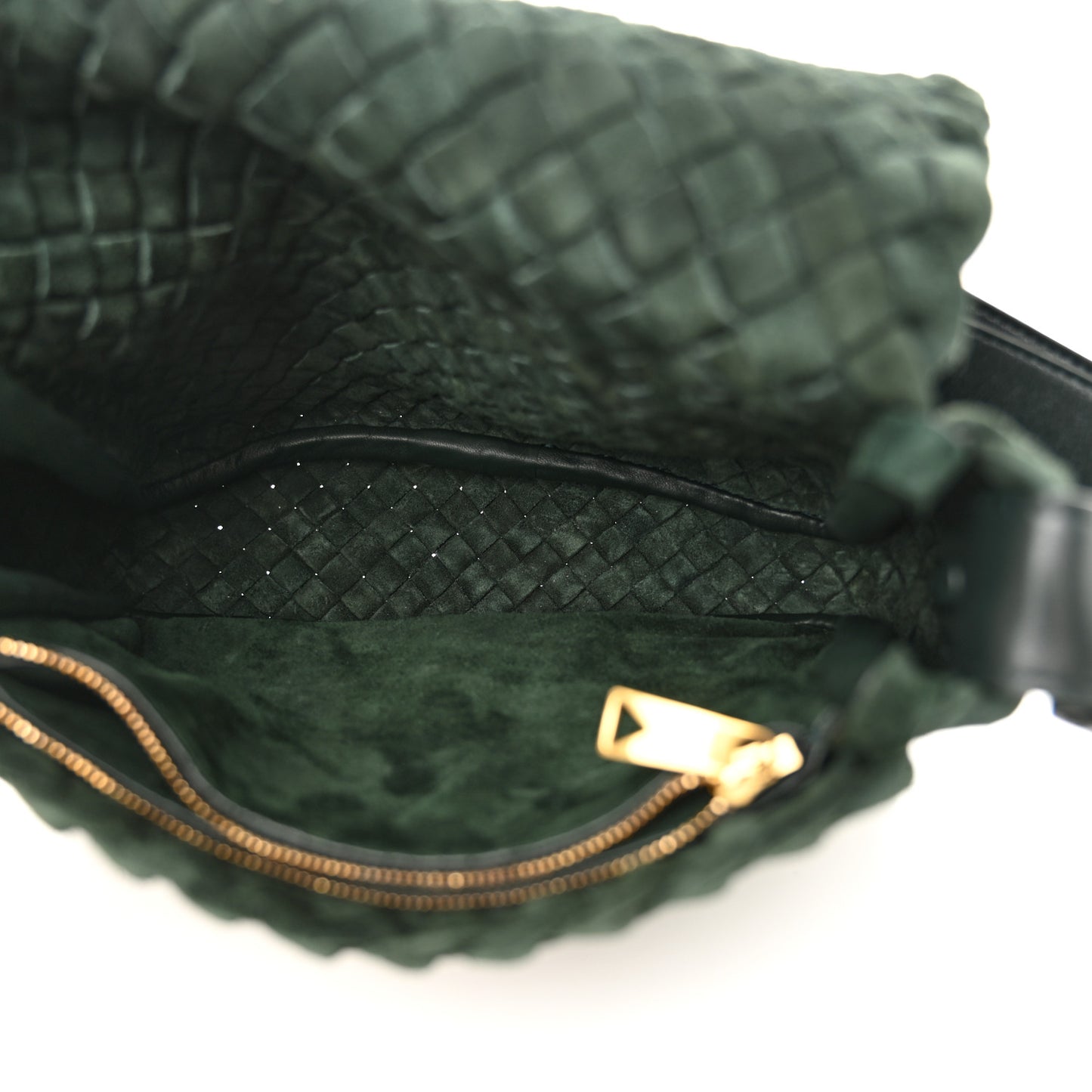 Suede Intrecciato Small Cobble Messenger Bag Emerald Green