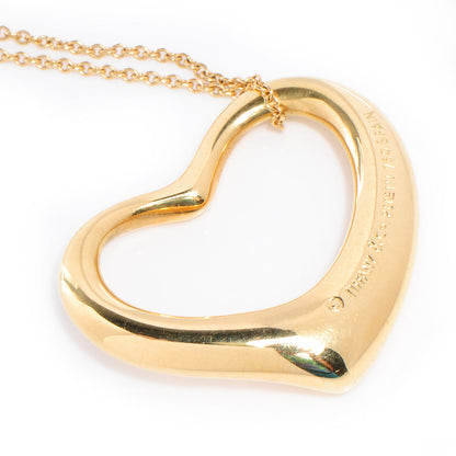 Tiffany Elsa Peretti Small 18K Yellow Gold Open Heart Pendant Necklace 4 of 6