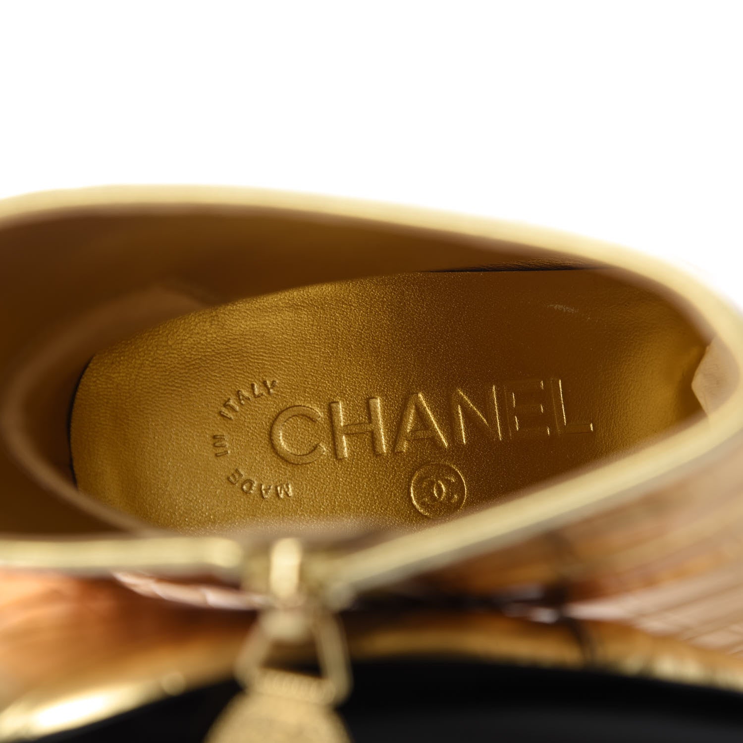 Chanel Calfskin Crocodile Embossed Cap Toe Ankle Boots 39 Gold 7 of 10