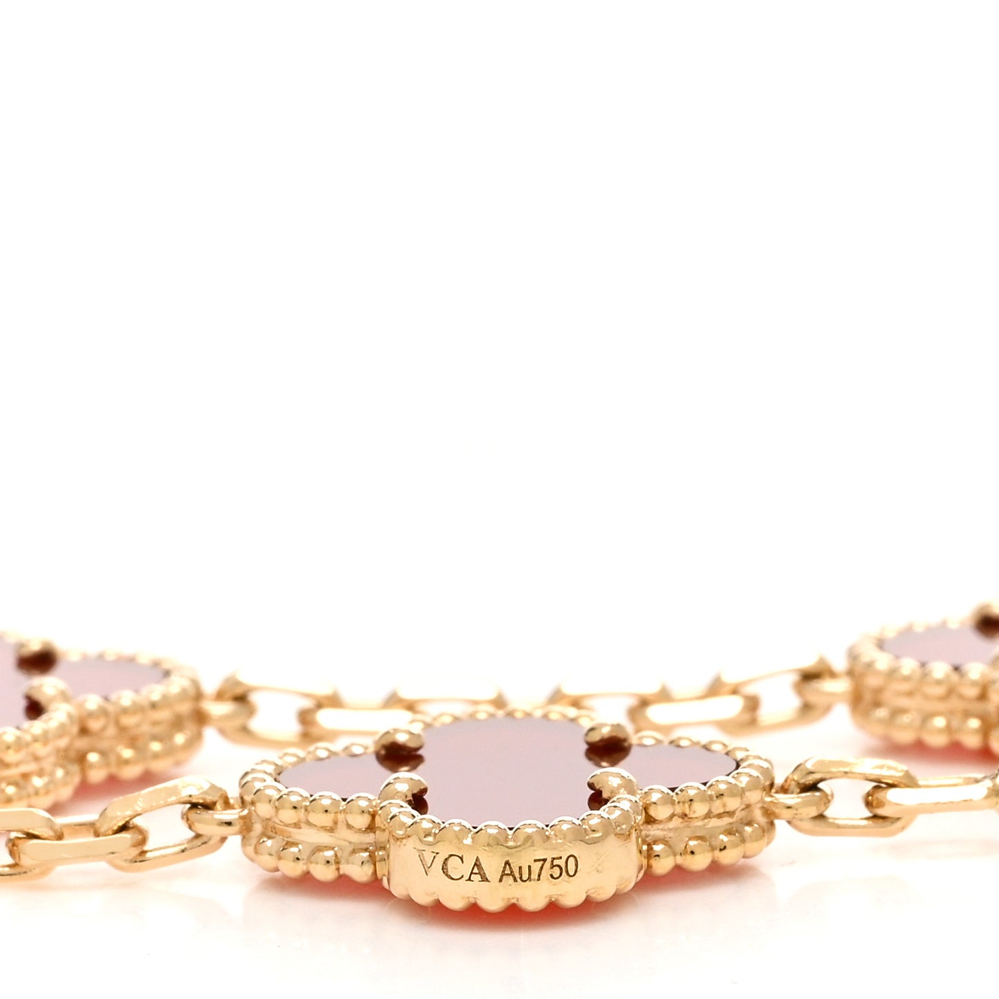 18K Yellow Gold Carnelian 5 Motifs Vintage Alhambra Bracelet