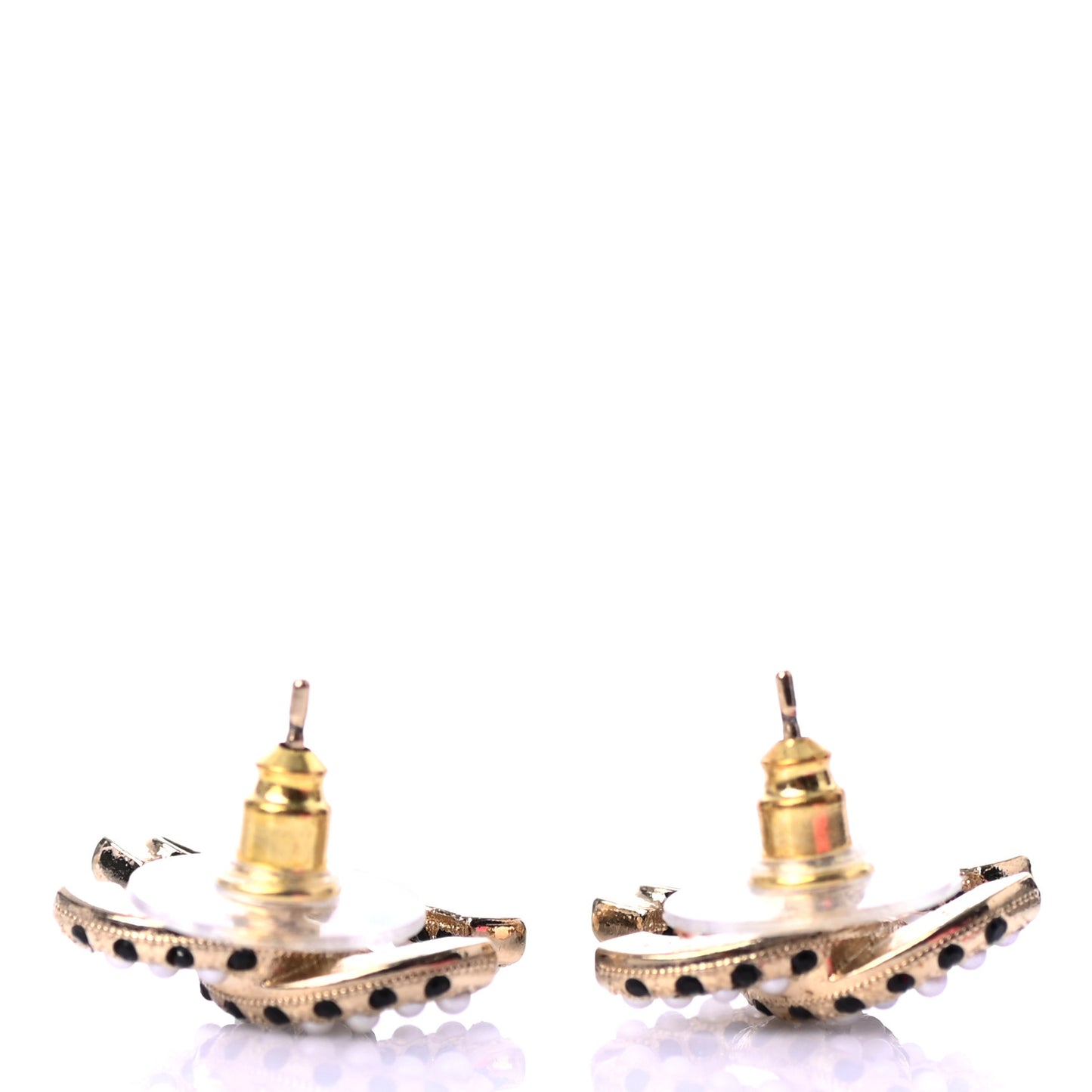 Resin Pearl CC Earrings Gold Black