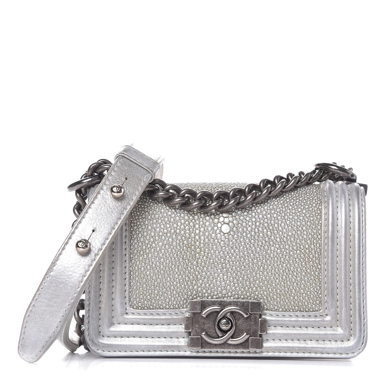 Chanel Metallic Galuchat Stingray Mini Boy Flap Silver 1 of 8