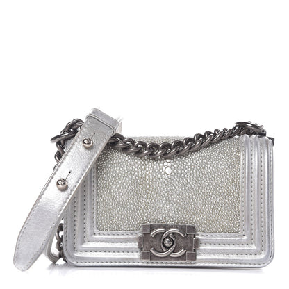 Chanel Metallic Galuchat Stingray Mini Boy Flap Silver 1 of 8