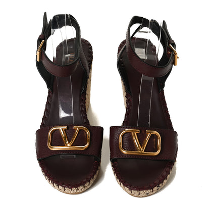 Valentino Garavani Grainy Cowhide VLogo Ankle Wrap Espadrille Wedge Sandals 41 Rubin 5 of 10
