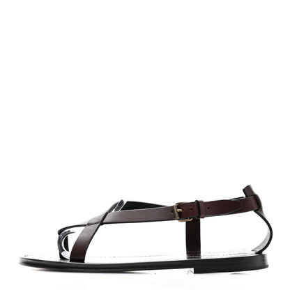 Saint Laurent Calfskin Culver Flat Sandals 39 Dark Brown 1 of 8