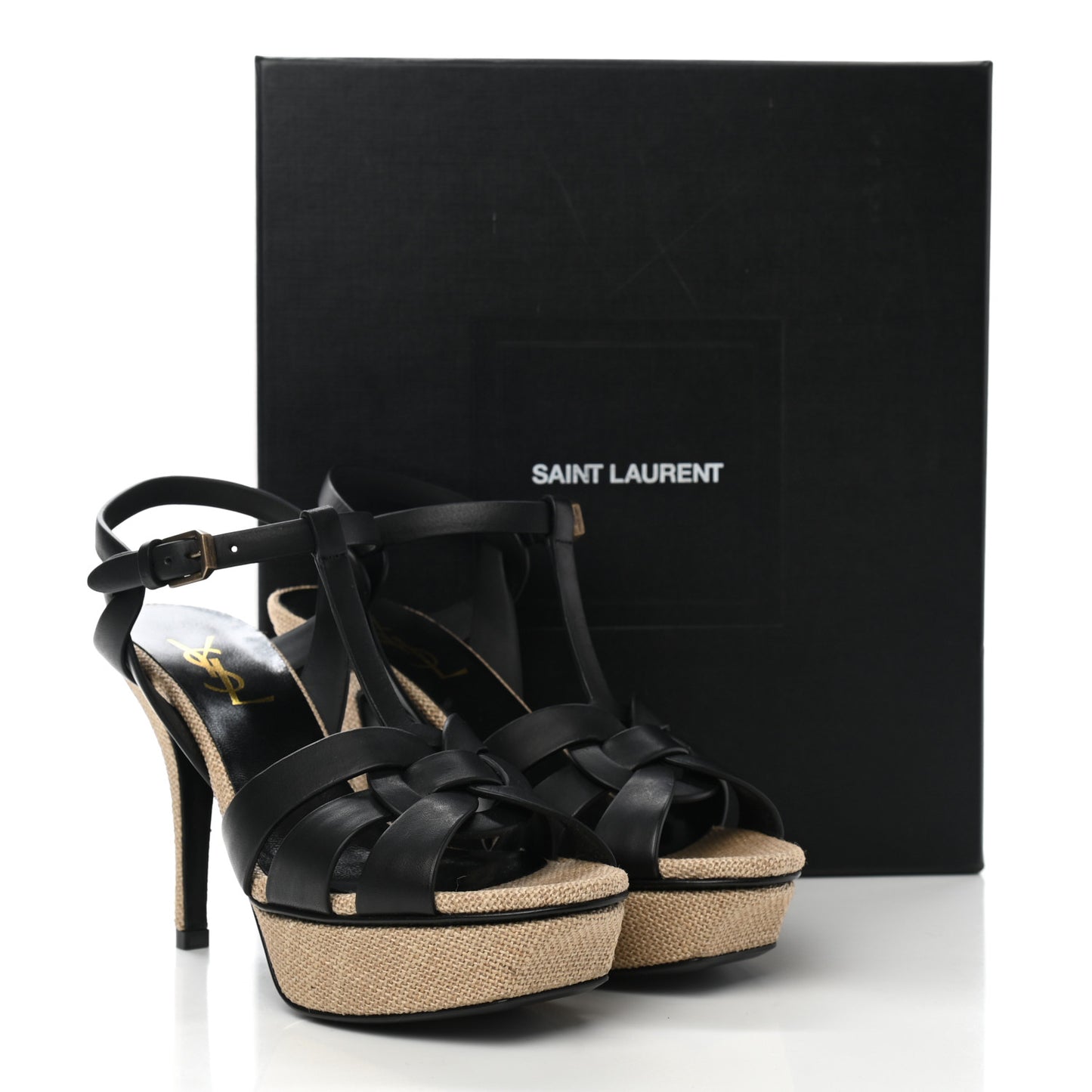Calfskin Canvas Tribute 75 Platform Sandals 37 Black