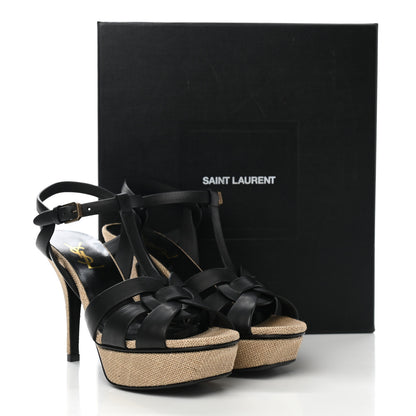 Saint Laurent Calfskin Canvas Tribute 75 Platform Sandals 37 Black 9 of 9