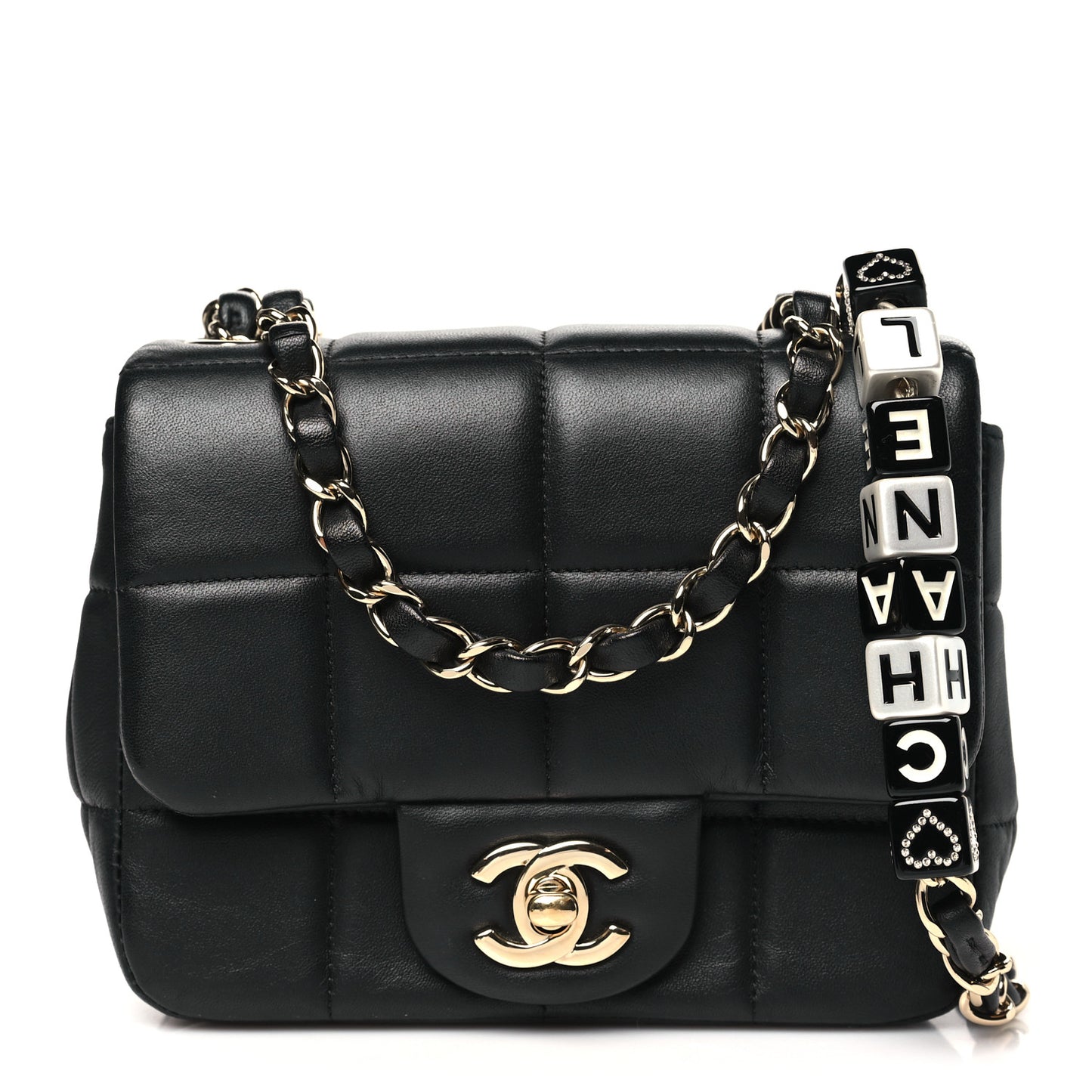 Lambskin Resin Crystal Square Quilted Mini Monacoco Flap Black