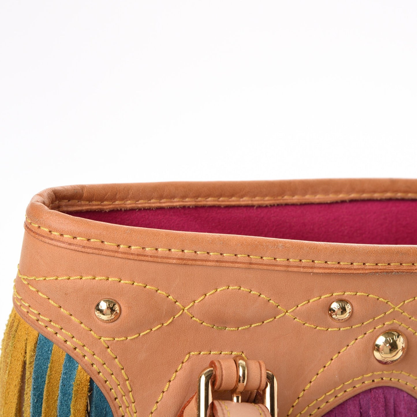 Monogram Multicolor Fringe Bucket White