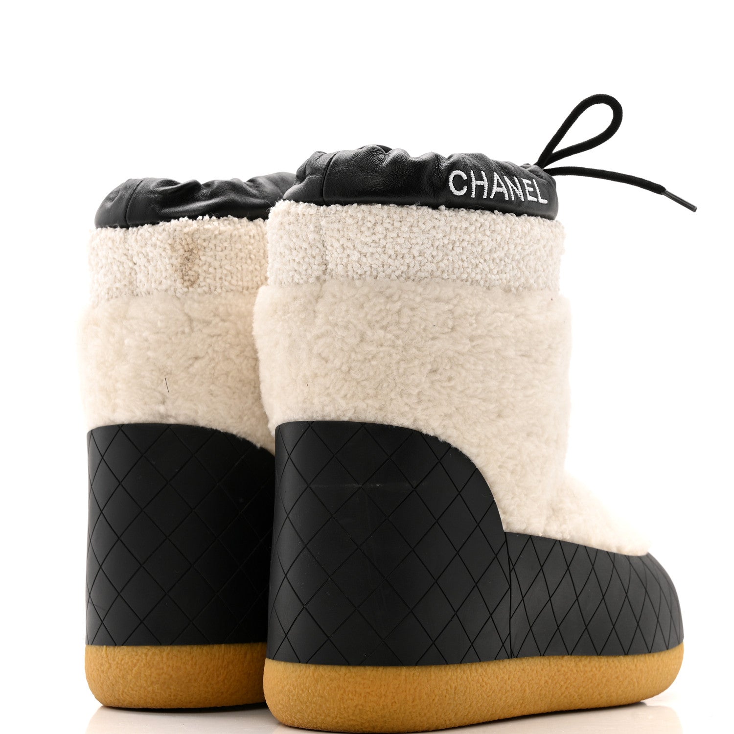 Chanel Tweed Shearling Sheepskin Drawstring Snow Ankle Boots 36 White 5 of 11