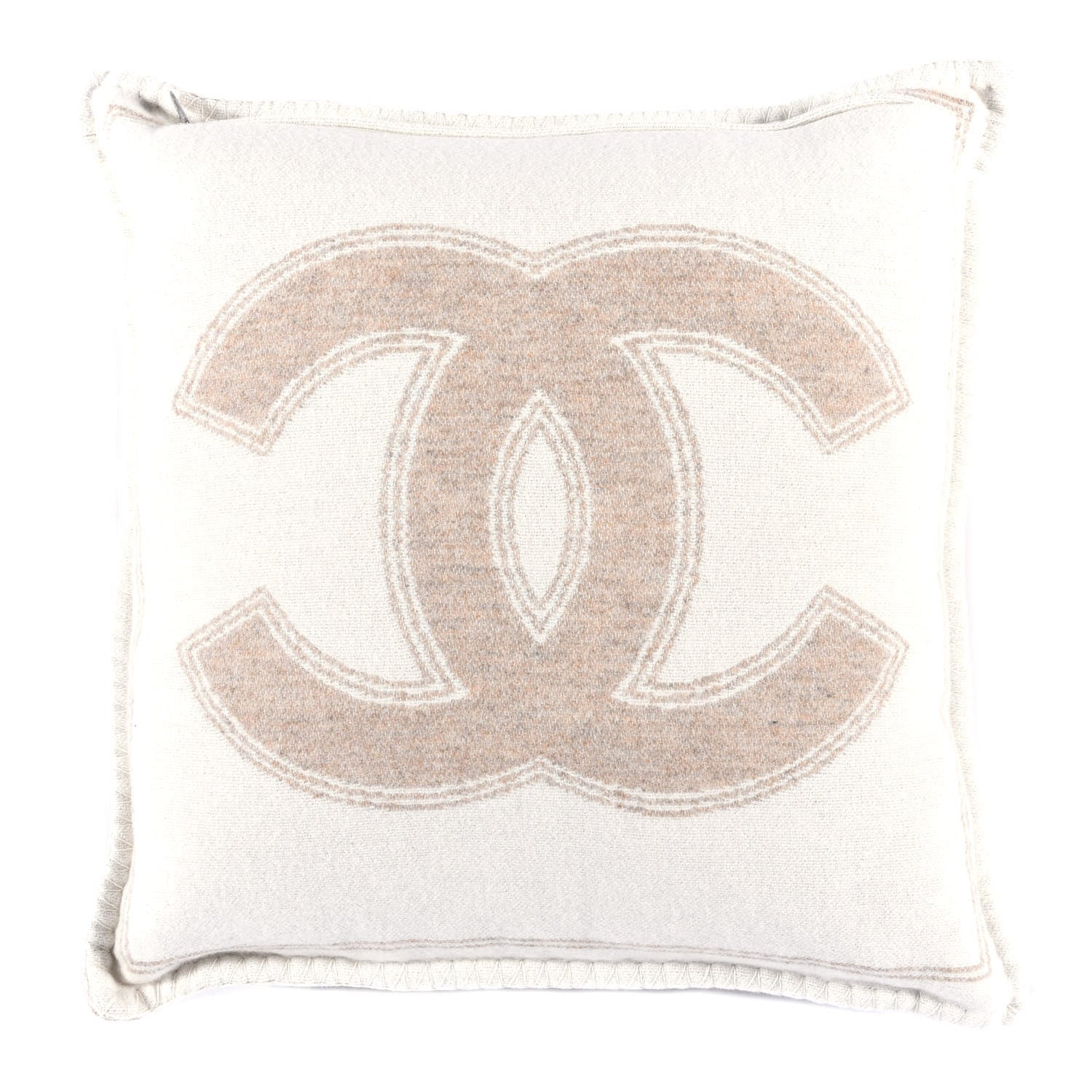 Chanel Merino Wool Cashmere CC Pillow Beige Off White 1 of 3