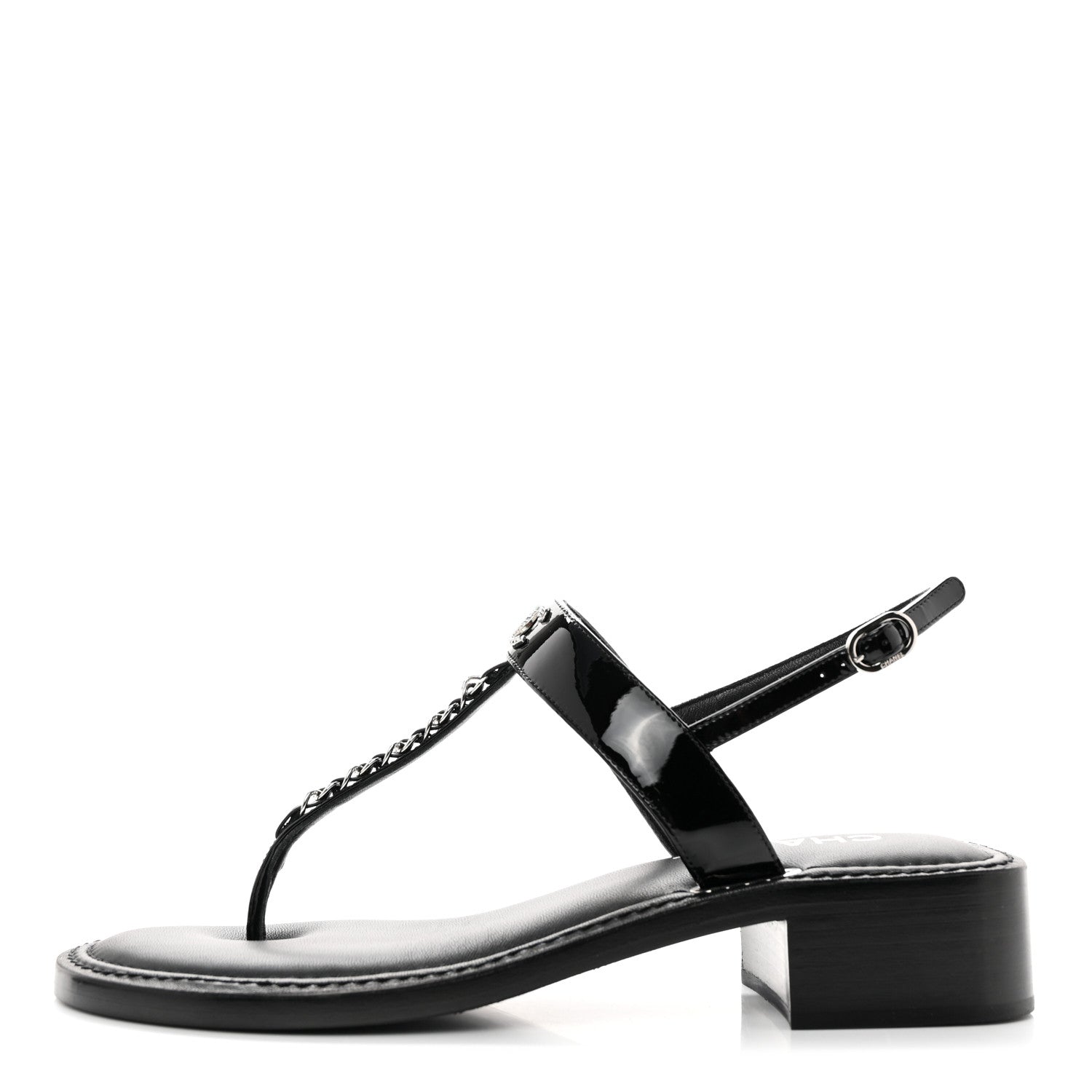 Chanel Lambskin Patent Chain CC Logo Thong Sandals 40 Black 1 of 8