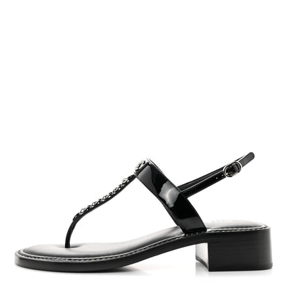 Chanel Lambskin Patent Chain CC Logo Thong Sandals 40 Black 1 of 8