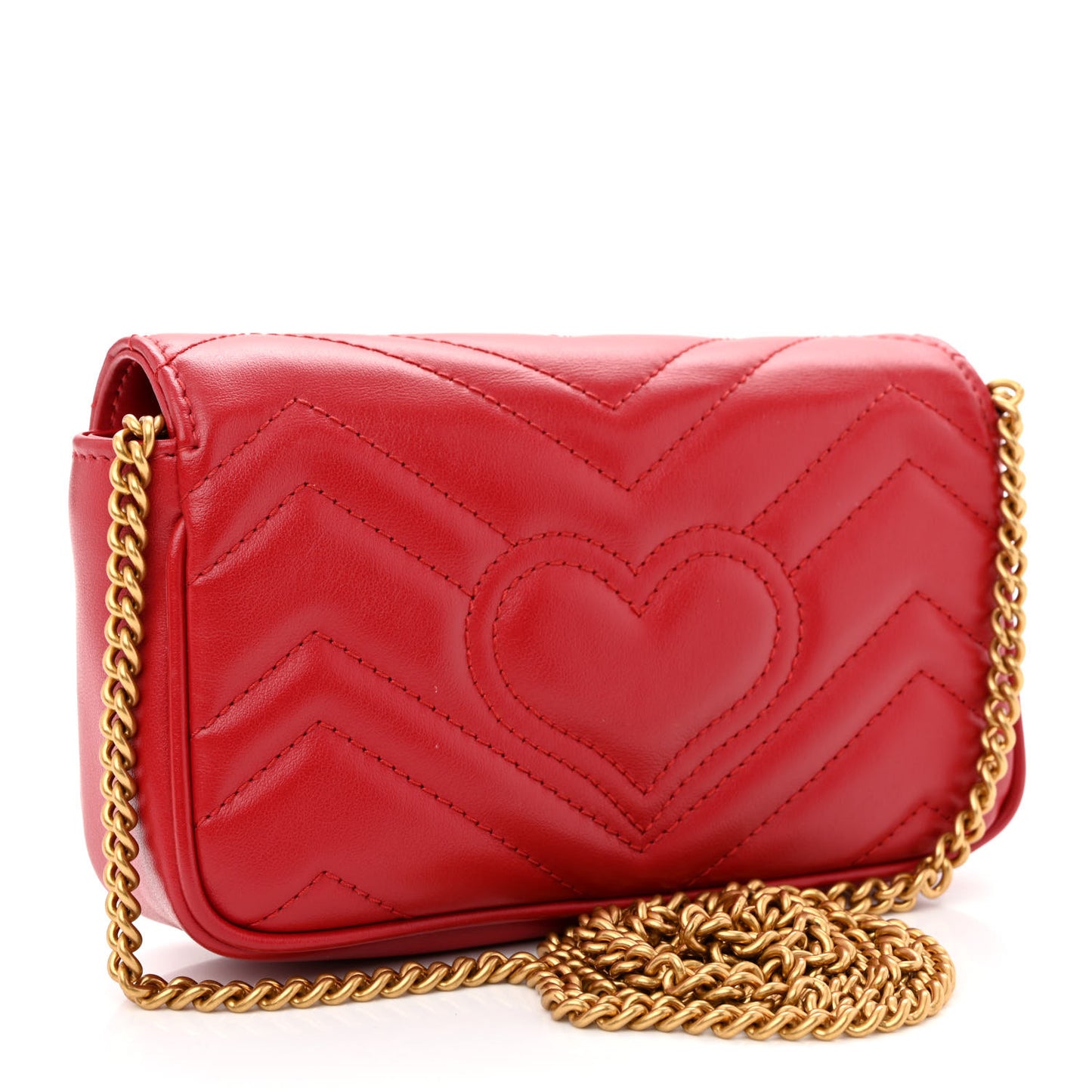 Calfskin Matelasse Super Mini GG Marmont Shoulder Bag Hibiscus Red